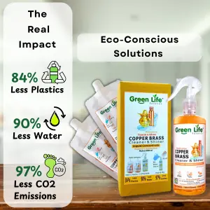Green Life Forever Copper Bronze and Brass Cleaner &amp; Shiner Concentrate is a Refillution Pack that Saves 84% Less Plastic, 90% Less Water &amp; 97% Less Carbon Emissions that&#39;s makes it a True Eco Responsible 