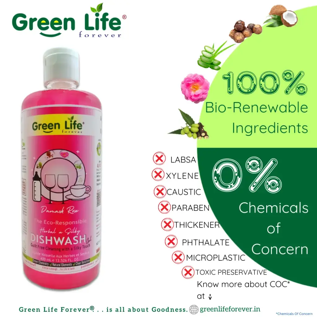 Green Life Forever Herbal N Silky Dishwash Gel Damask Rose 400ml makes 1Ltr, Natural & Organic, Plant Based, Non-Toxic, Eco-Friendly, Baby & Pet Safe, greenlife2