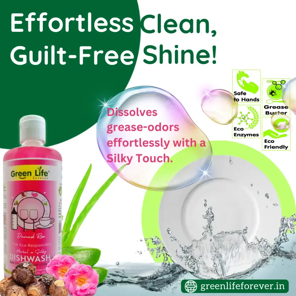 Green Life Forever Herbal N Silky Dishwash Gel Damask Rose 400ml makes 1Ltr, Natural & Organic, Plant Based, Non-Toxic, Eco-Friendly, Baby & Pet Safe, greenlife5