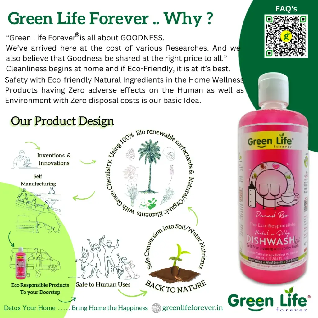Green Life Forever Herbal N Silky Dishwash Gel Damask Rose 400ml makes 1Ltr, Natural & Organic, Plant Based, Non-Toxic, Eco-Friendly, Baby & Pet Safe, greenlife6