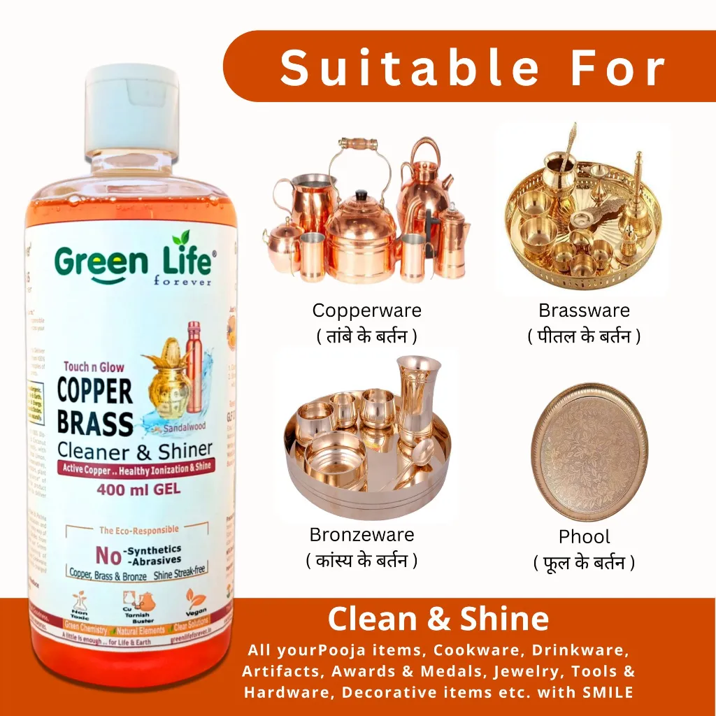 Green Life Forever Copper Brass Cleaner & Shiner Gel  400ml Plant Based, Non-Toxic Liquid  Instantly Removes Tarnish  Suitable for Tamba, Pital & Bronze Drinkware, Cookware, Idols & Diyas (3).webp