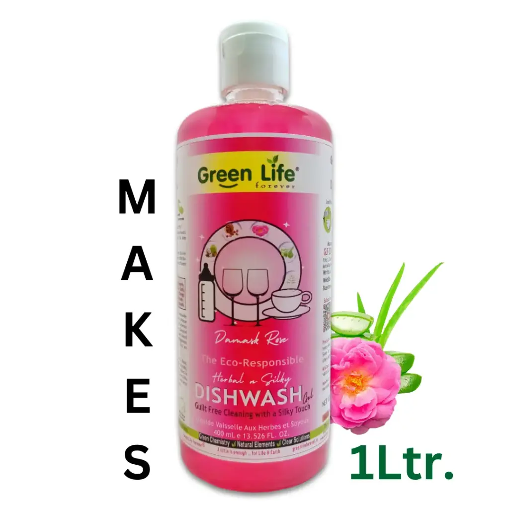Herbal n Silky Dishwash Gel Damask Rose 400ml makes 1Liter