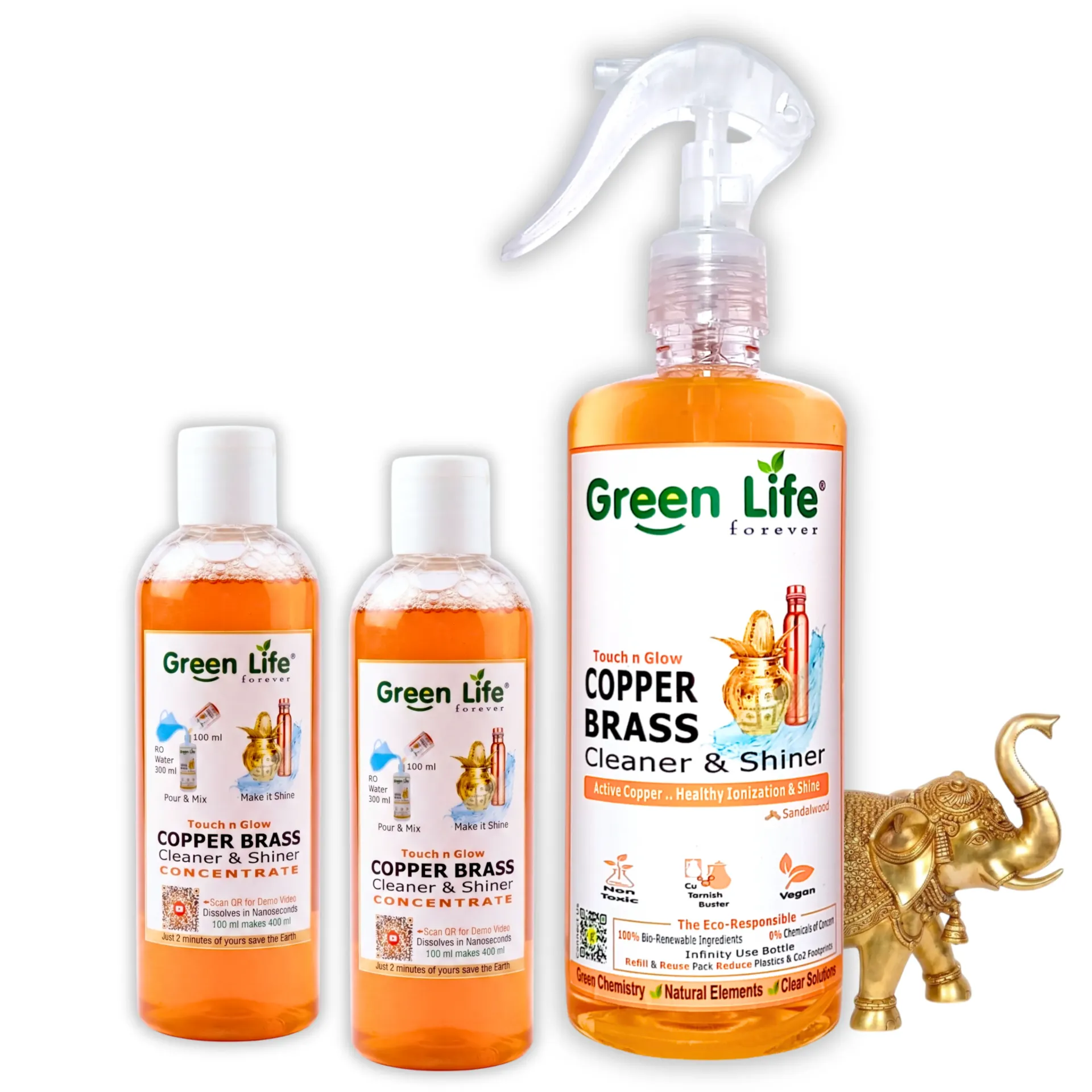 Touch n Glow Copper Brass Cleaner and Shiner Concentrate Makes 800ml | 100ml + 100ml (Free)