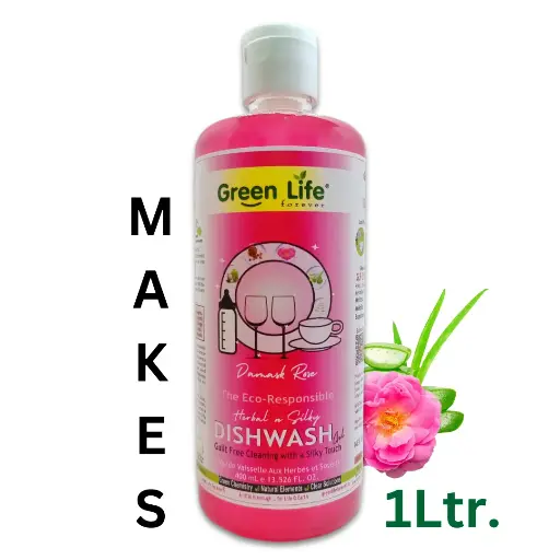 Herbal n Silky Dishwash Gel Damask Rose 400ml makes 1Liter